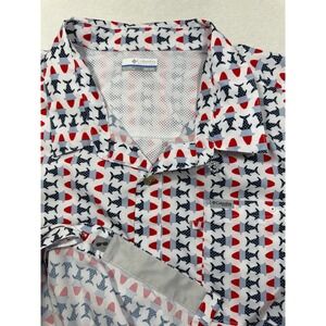Columbia PFG Mens 2XT Camp Shirt Fish Stars Stripes Red Wht Blue XT0693 Outdoor